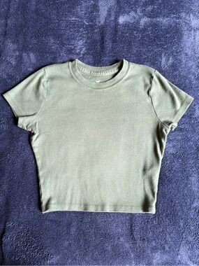 Hollister Olive Ribbed Short Sleeve Crew Tee
